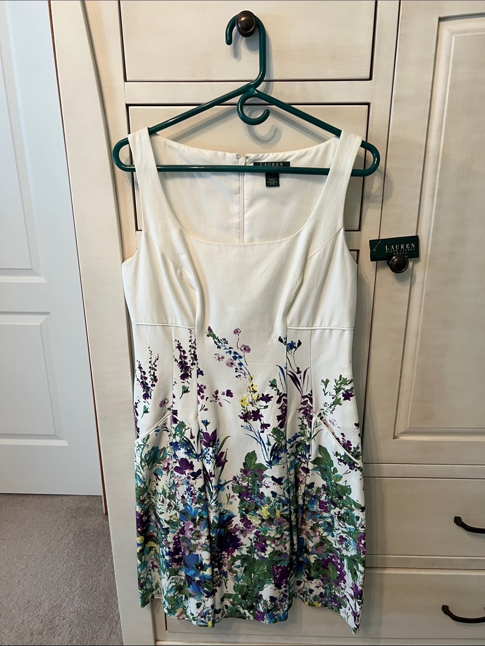 Lauren Ralph Lauren Cream Scoop-Neck Floral Fit-and-Flare Dress